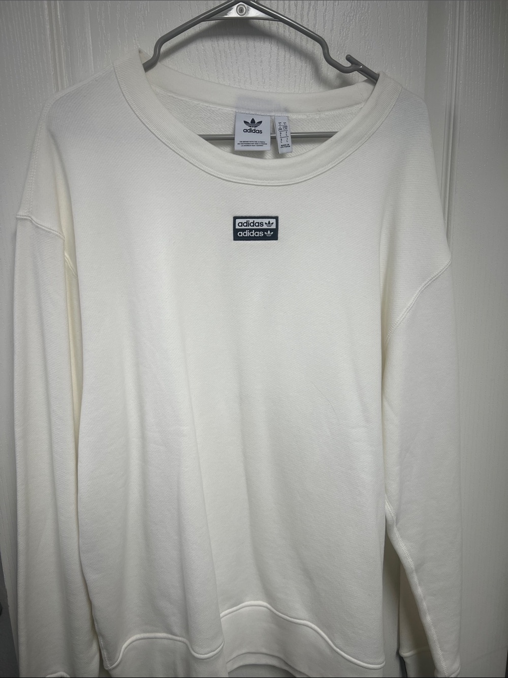adidas Off-White Crewneck Sweatshirt with Small Logo Patch